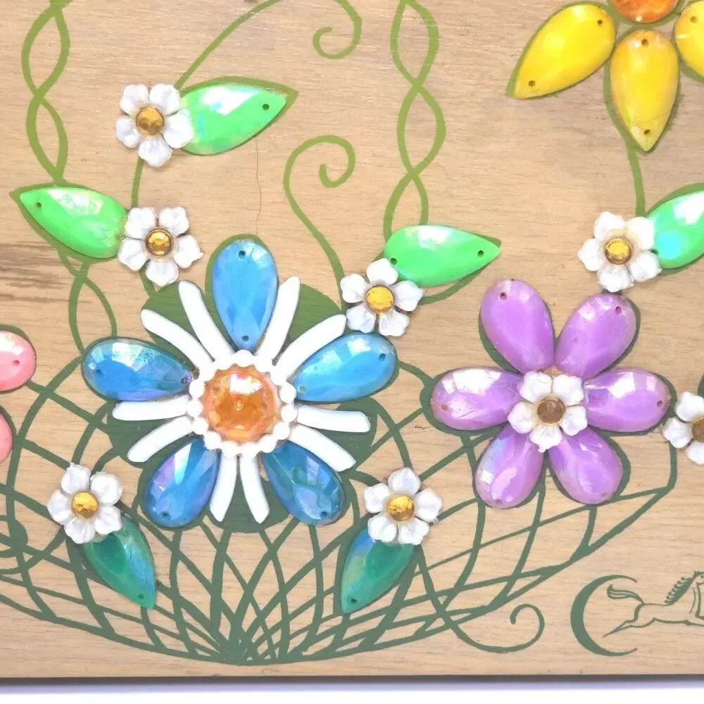 Vintage Enid Collins Flower Basket Jeweled Wood Box Bag Purse 1969